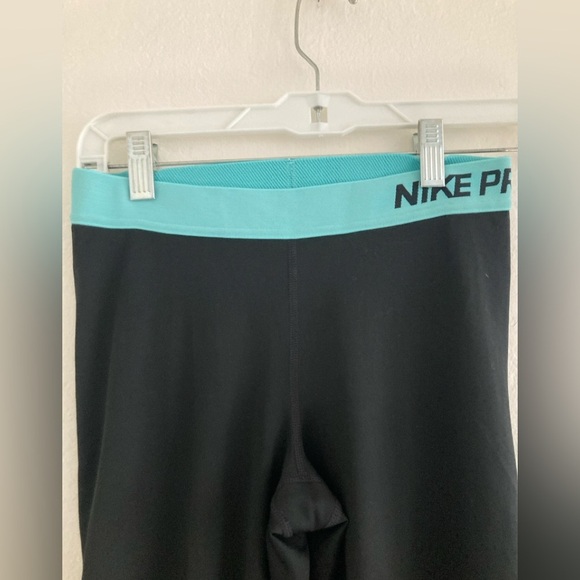 Nike Pro Leggings Black Mid Rise Full Length Blue Workout Errands Travel Small - Picture 2 of 7
